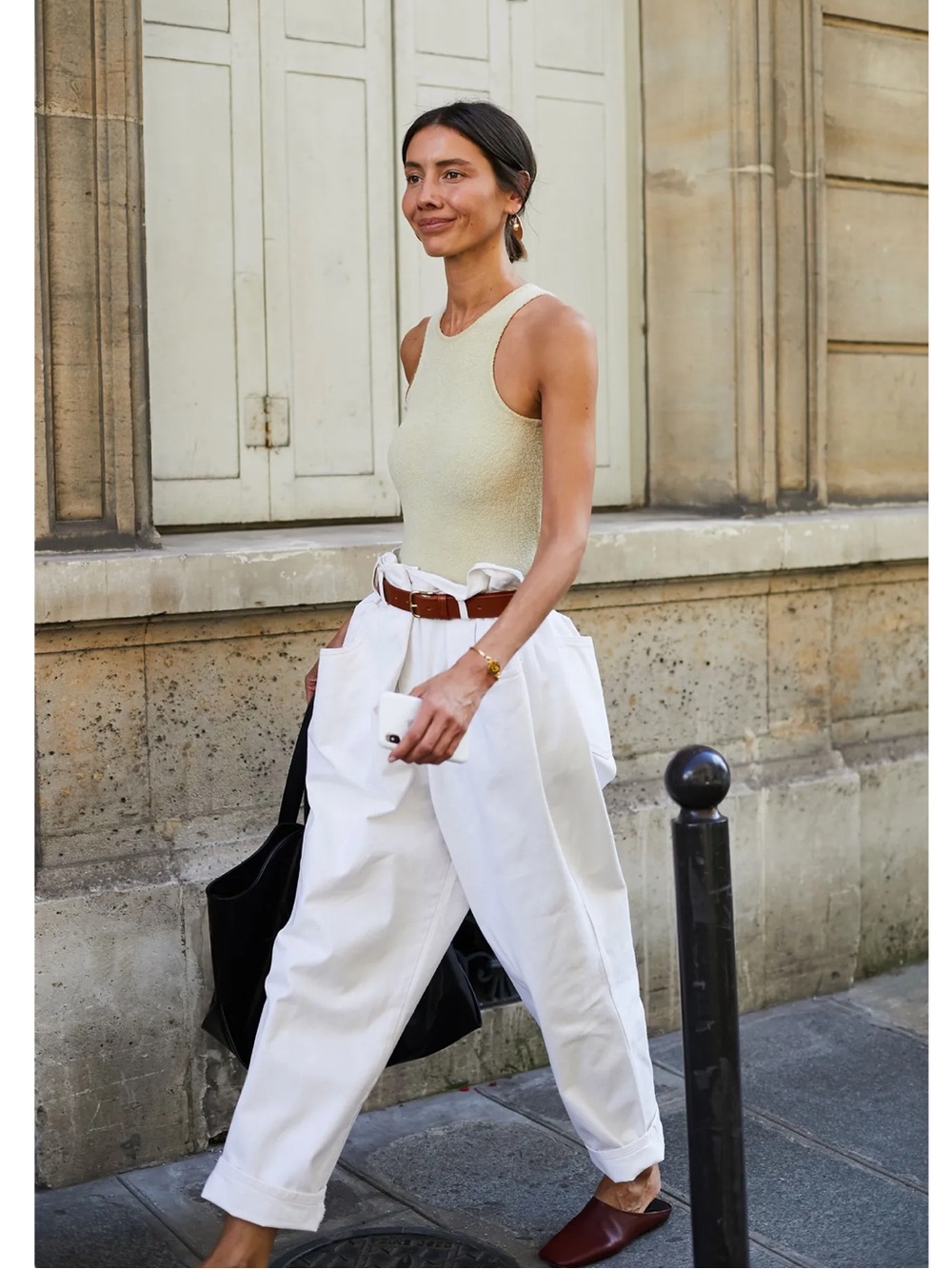 Derek Lam paper bag barrel horseshoe wide leg white pants with belt cotton 8